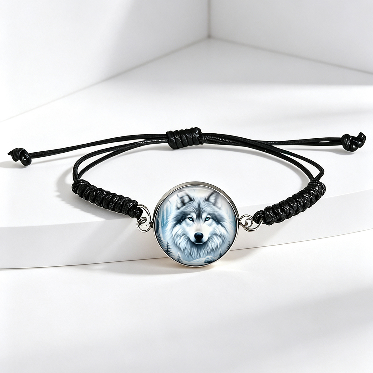 Muyoo Wolf Glass Bead Bracelet, Adjustable for Men & Women